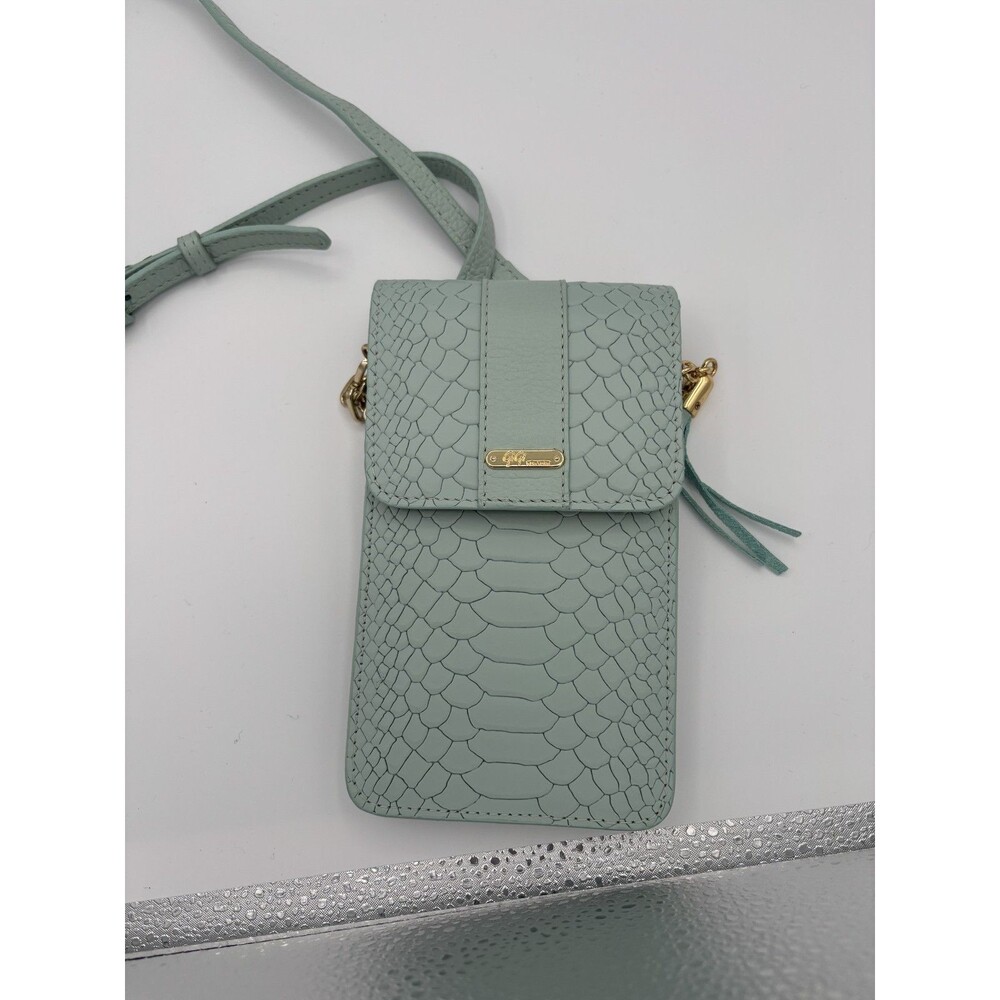 GiGi‎ New York Phone Case Leather Mini Crossbody Embossed Seafoam Purse Tassel - Picture 7 of 8